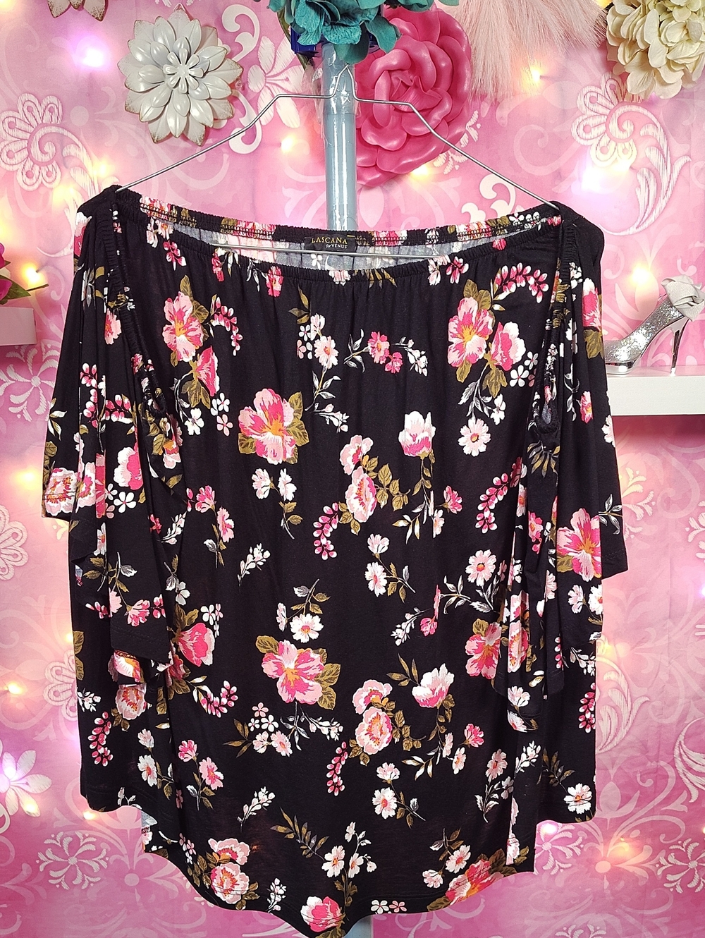 Lacina Black Floral Off-The-Shoulder Blouse